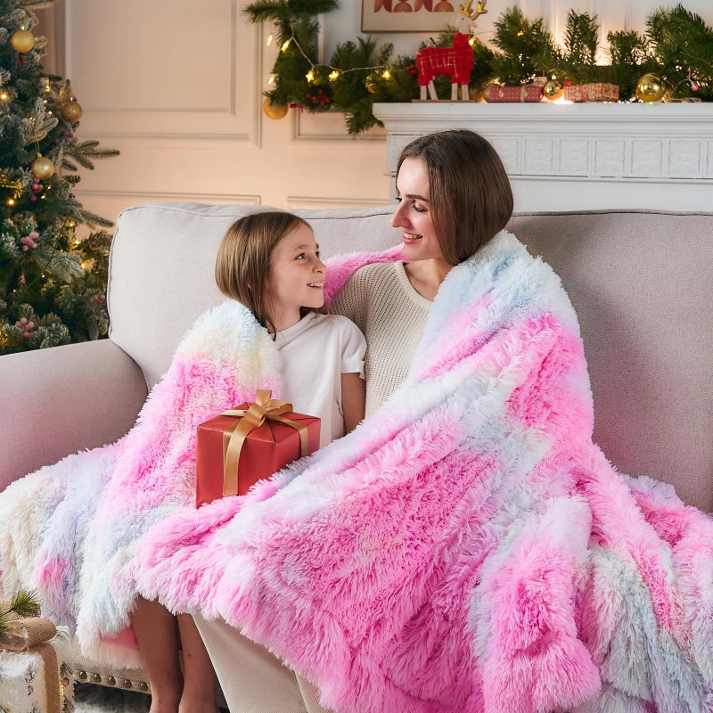 GONAAP Fuzzy Faux Fur Throw Blanket Tie-dye Rainbow Super Soft Cozy Plush Fuzzy Shaggy Blanket for Couch Sofa Bed (Tie-dye Rainbow, Throw(50"x60")) - Image 2
